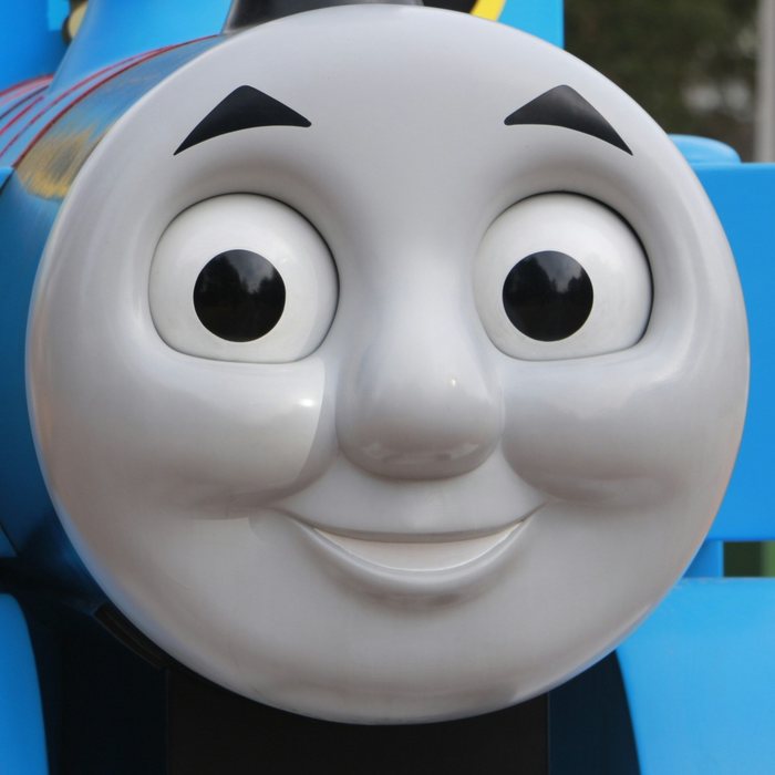 Thomas the Tank Engine grinning wide-eyed